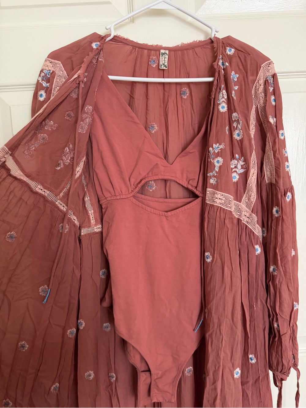 Free People Bohemian Embroidered Long Sleeve Maxi Dress - Dusty Rose - Picture 7 of 12